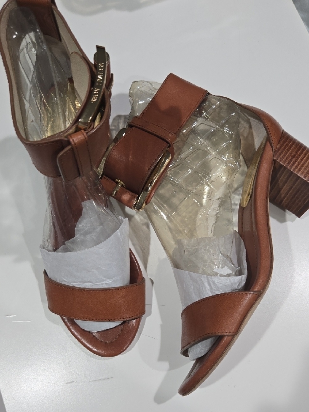 Michael Kors Cognac Leather Ankle-Strap Heels - Picture 2 of 7